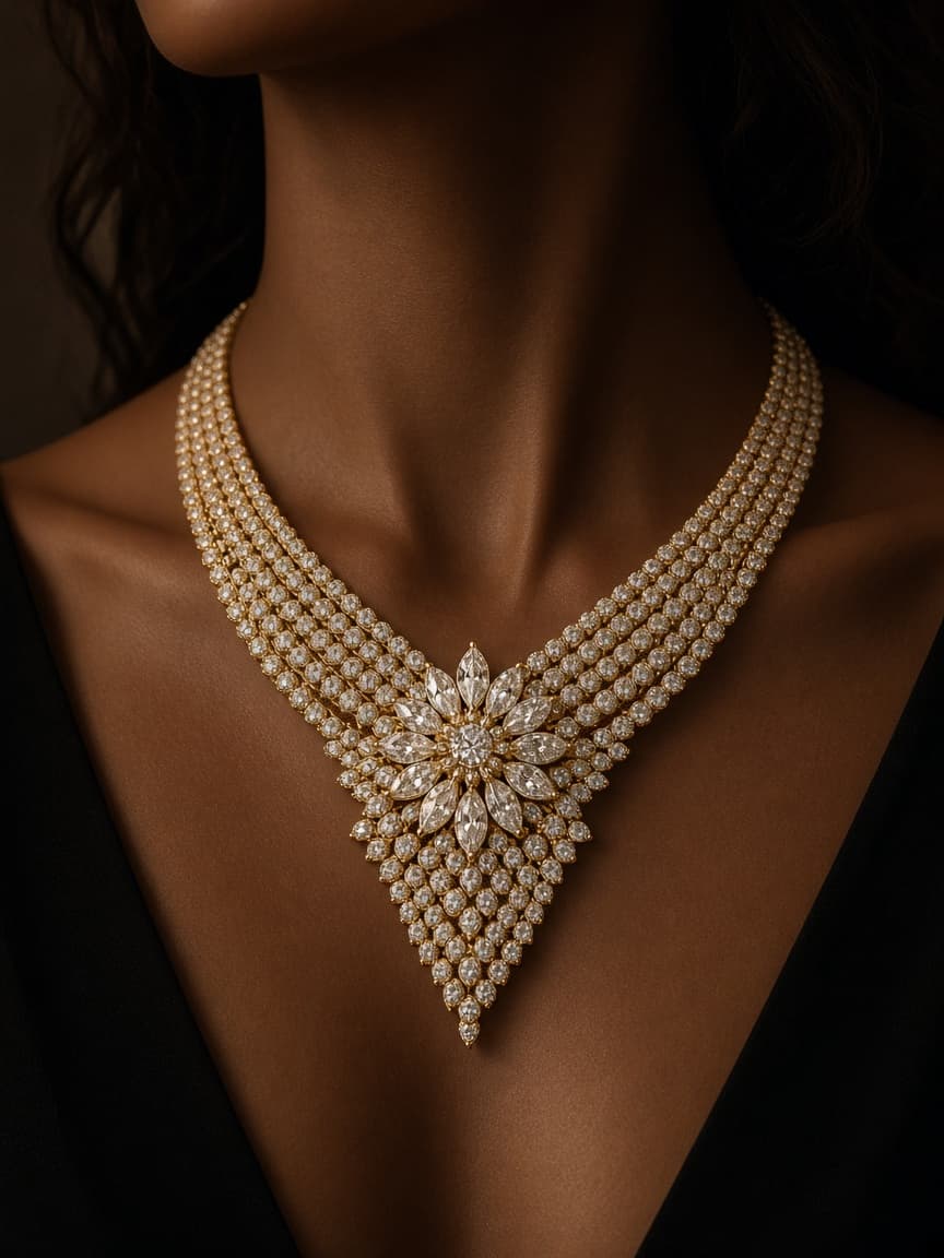 Model wearing jewelry, editorial crop